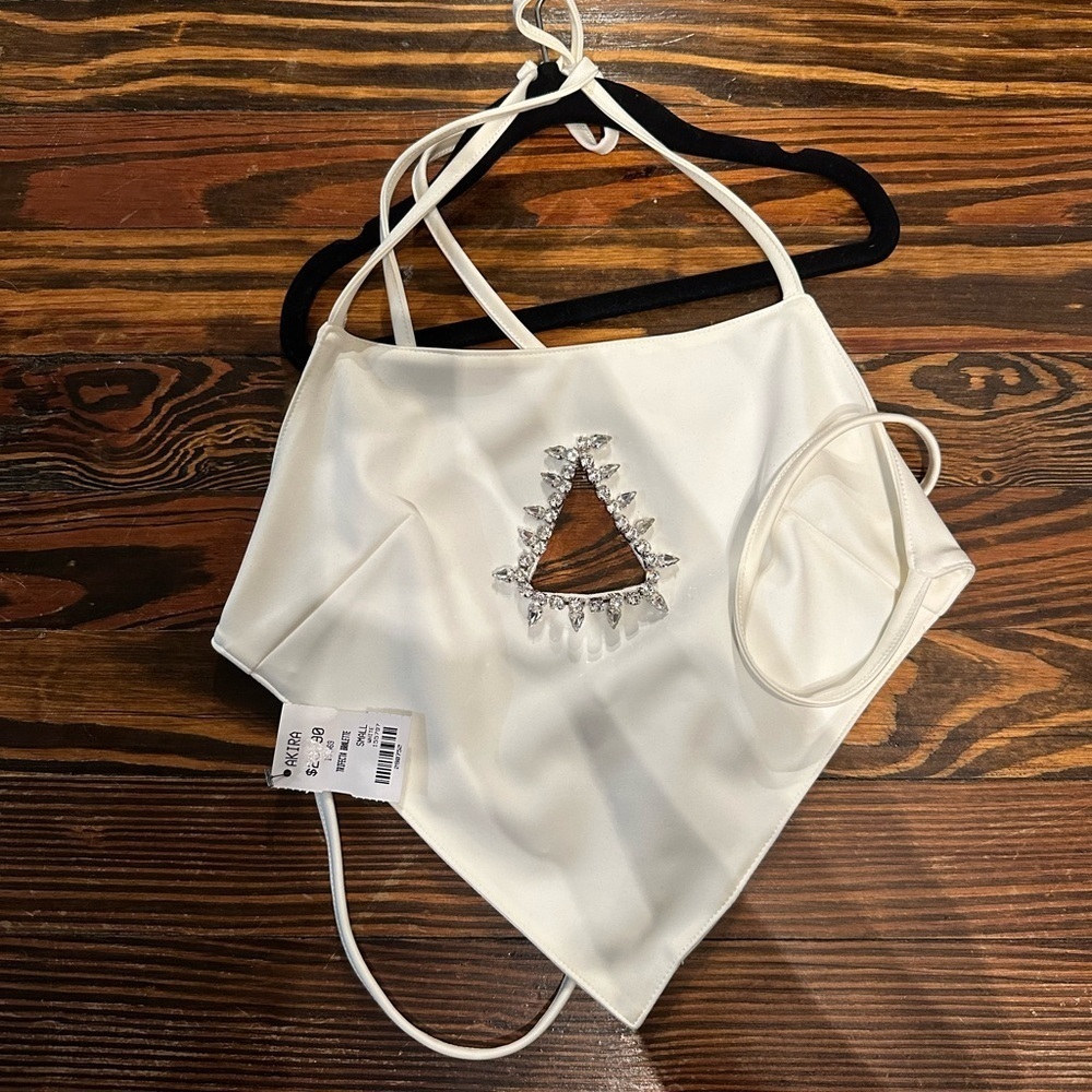 AKIRA NWT Ivory Halter Top with Jewel Detail